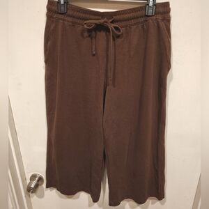 Lands' End Women's Brown Sport Knit Cropped Pull-On Pants Sz MP Wide Leg Casual